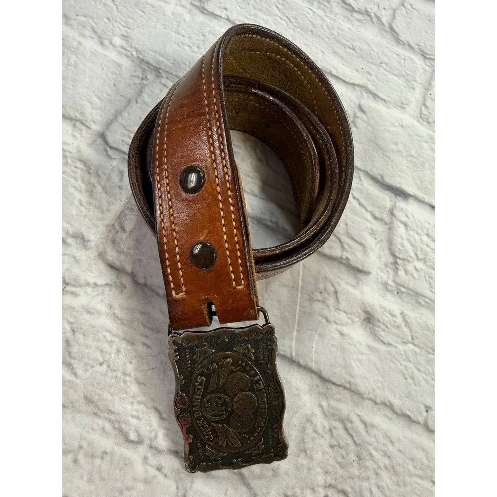 Jack Daniels Belt Buckle Men 40 Brown Fair Vintage Wyoming Studio Art Works 1973